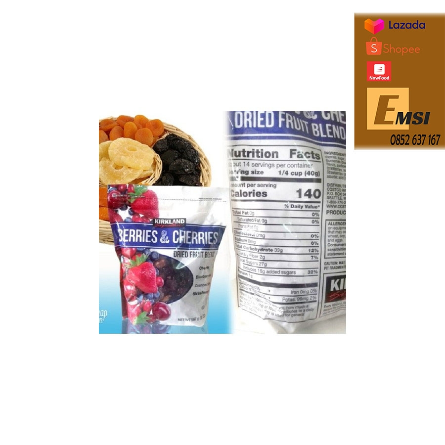 Trái cây sấy khô KirkLand Berries & Cherries Dried Fruit Blend 567g
