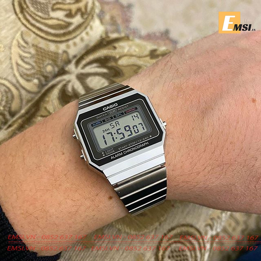Casio A700W-1ADF - Đồng Hồ Unisex - Điện Tử - Kính Khoáng - Size Mặt 35.5mm EMSI.VN