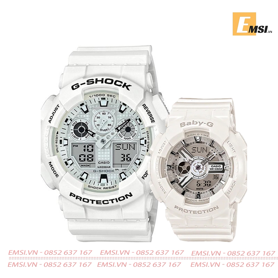 Đồng Hồ Casio Cặp Đôi G-Shock & Baby-G GA-100MW-7ADR & BA-110-7A3DR Size mặt 51,2mm & 43,4mm EMSI.VN