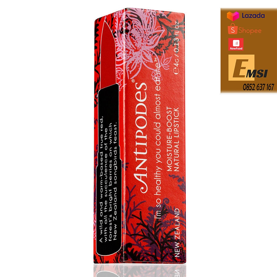 Antipodes Son Môi Thiên Nhiên Màu #12 Đỏ Tươi Antipodes Lipstick Forest Berry Red 410 4g