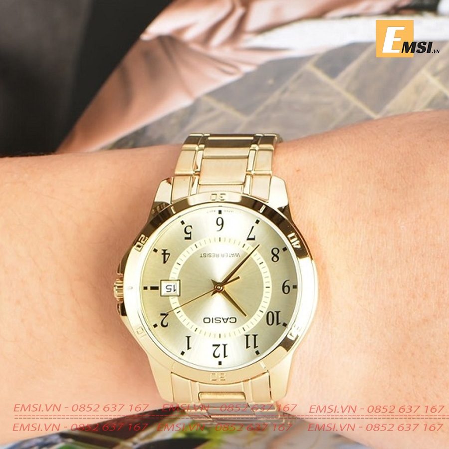 Đồng Hồ Casio Cặp Đôi MTP-V004G-9BUDF & LTP-V004G-9BUDF Dây Kim Loại Mạ Vàng - Mặt Số - Chống Nước EMSI.VN