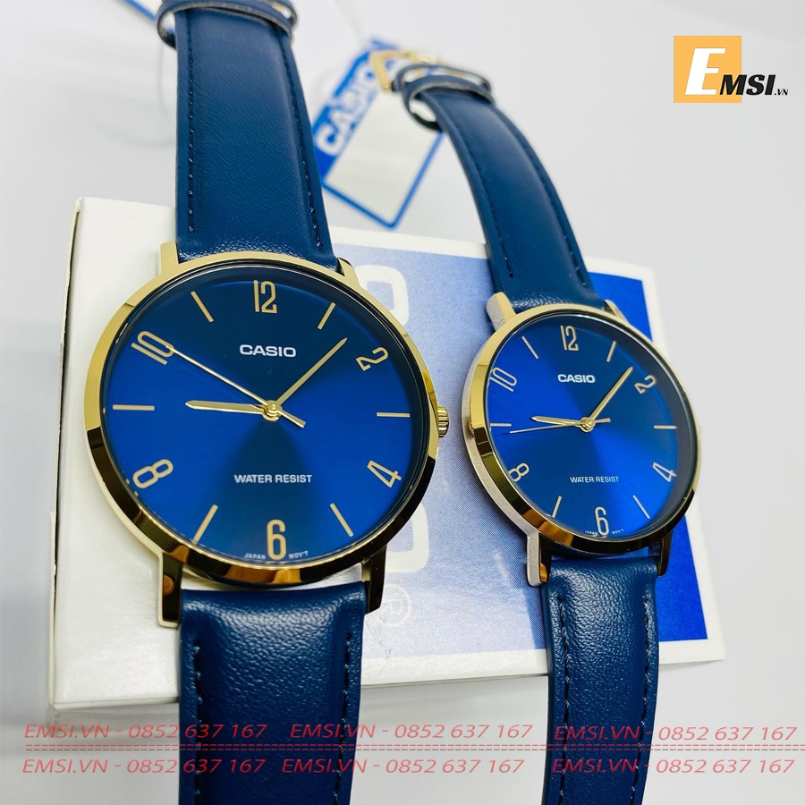 Đồng Hồ Casio Cặp Đôi MTP-VT01GL-2BUDF & LTP-VT01GL-2B2UDF Dây Da - Mặt Số - Chống Nước