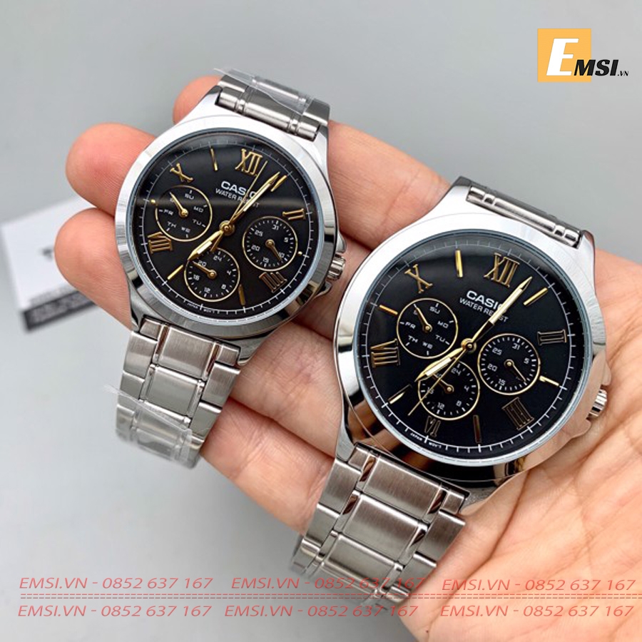 Đồng Hồ Casio Cặp Đôi MTP-V300D-1A2UDF & LTP-V300D-1A2UDF Dây Kim Loại, Size mặt Nam 41,5mm & Nữ 33,2mm EMSI.VN