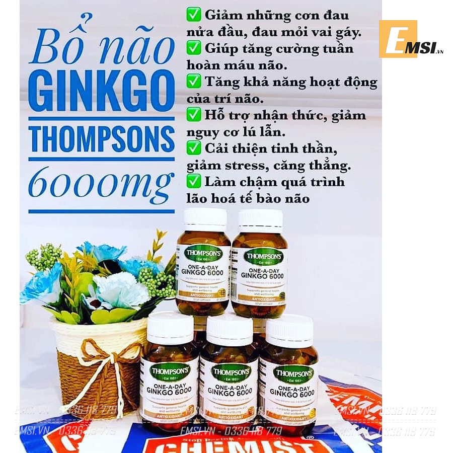 Thực phẩm chức năng Viên tuần hoàn máu não Thompson’s Ginkgo 6000mg 60 viên