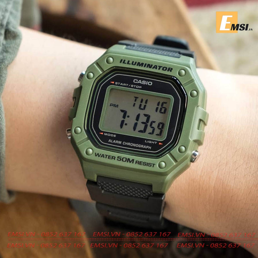 Casio W-218H-3A - Kính nhựa - Đồng hồ nam - Điện tử - Size mặt 43mm EMSI.VN