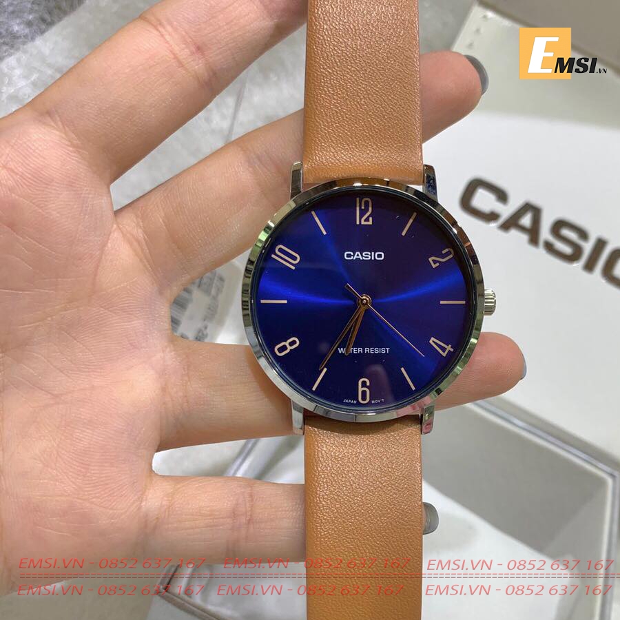 Đồng Hồ Casio Cặp Đôi MTP-VT01L-2B2UDF & LTP-VT01L-2B2UDF Dây Da - Mặt Số - Chống Nước
