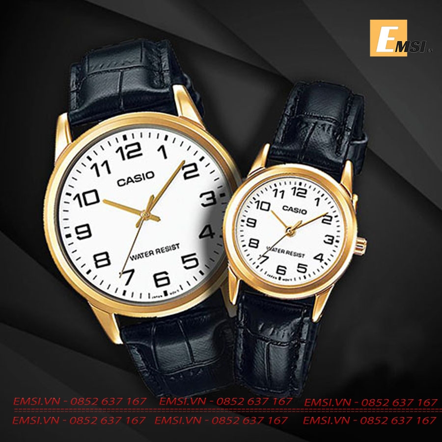 Đồng Hồ Cặp Đôi Casio MTP-V001GL-7BUDF Và LTP-V001GL-7BUDF Dây Da - Viền Mặt Mạ Vàng