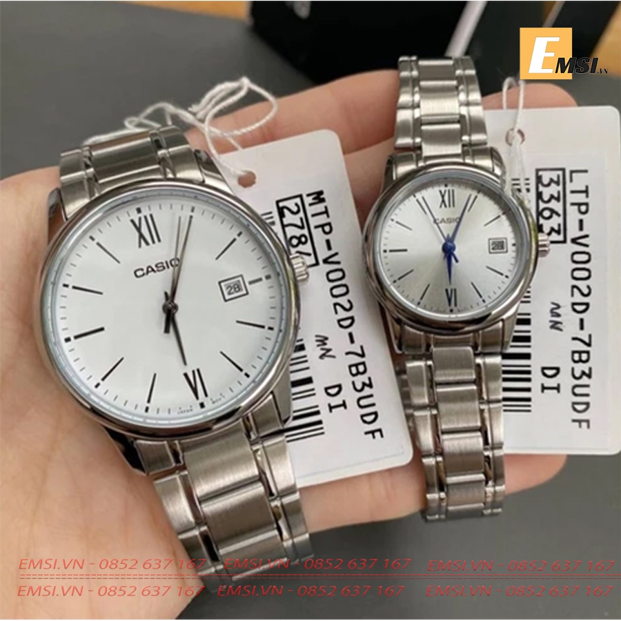 Đồng Hồ Casio Cặp Đôi MTP-V002D-7B3 & LTP-V002D-7B3 nam size 37mm, đồng hồ Casio nữ size 25mm EMSI.VN