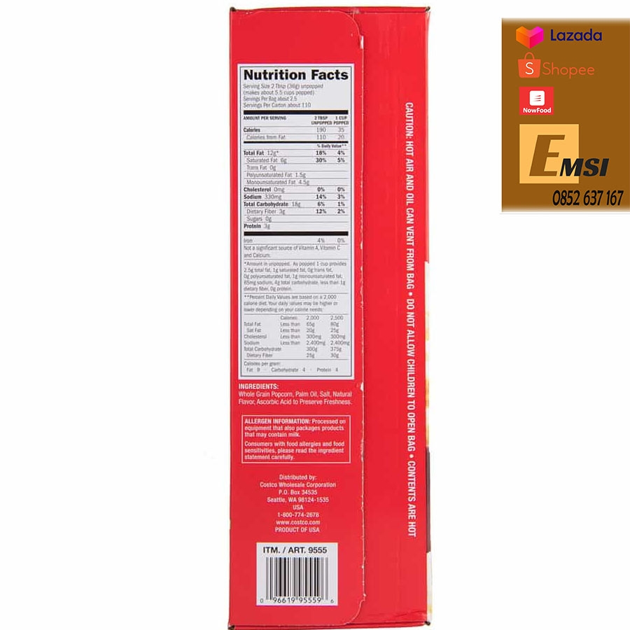 Bắp rang bơ Kirkland Signature Microwave Popcorn 4,1kg của Mỹ