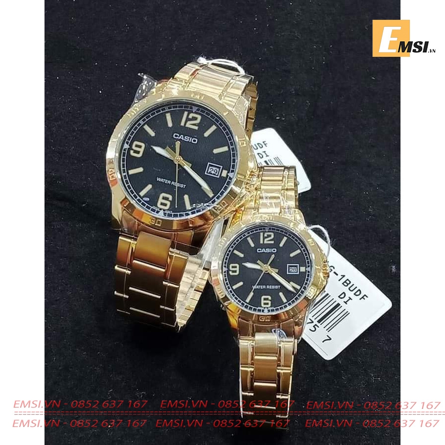 Đồng Hồ Casio Cặp Đôi MTP-V004G-1BUDF Và LTP-V004G-1BUDF nam size 41,5mm, đồng hồ nữ size 30,2mm EMSI.VN