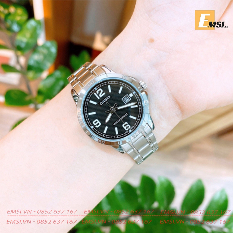Đồng Hồ Casio Cặp Đôi MTP-V004D-1B2UDF & LTP-V004D-1B2UDF nam size 41,5mm, đồng hồ Casio nữ size 30,2mm EMSI.VN