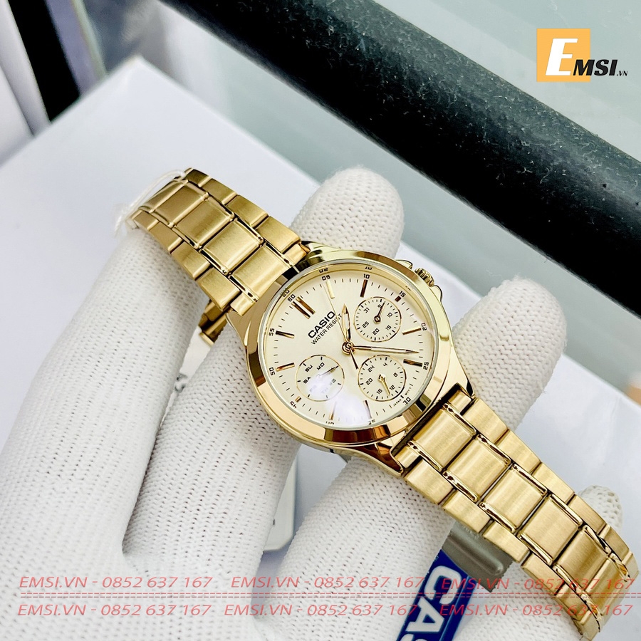 Đồng hồ cặp đôi Casio MTP-V300G-9A và LTP-V300G-9A Dây kim loại màu vàng - Mặt vàng EMSI.VN