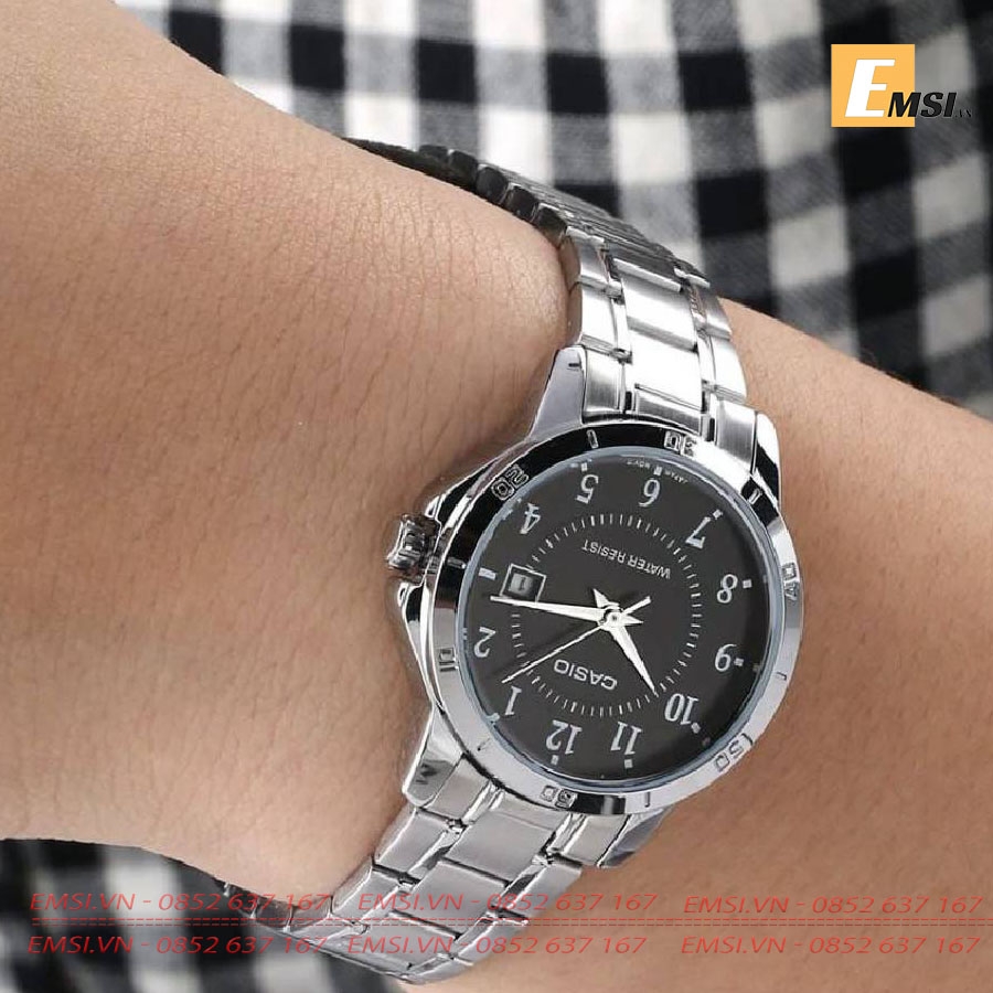 Đồng Hồ Casio Cặp Đôi MTP-V004D-1BUDF Và LTP-V004D-1BUDF Dây Kim Loại, Size mặt Nam 41,5mm & Nữ 30,2mm EMSI.VN