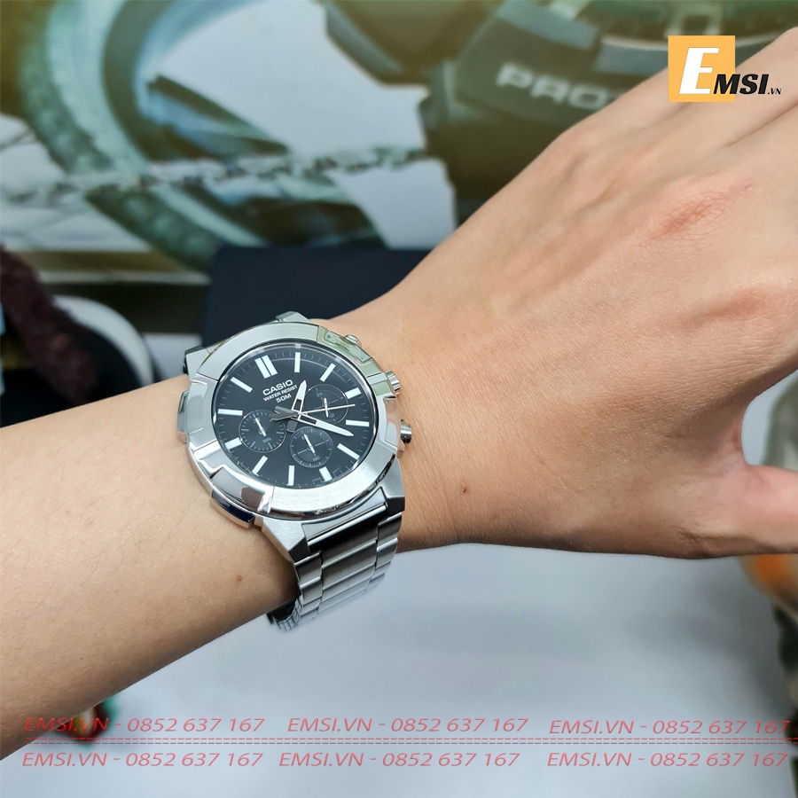 Đồng Hồ Casio Nam MTP-E500D-1A - Dây Kim Loại - Chống Nước WR50M - Size mặt 44mm EMSI.VN