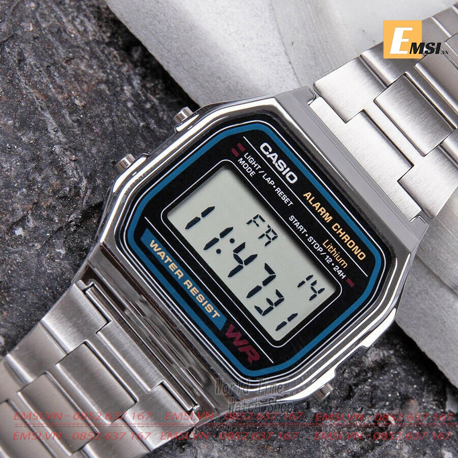 Đồng Hồ Casio Cặp Đôi A158WA-1DF & LA670WA-1DF Dây Kim Loại - Mặt Vuông Điện Tử - Chống Nước EMSI.VN