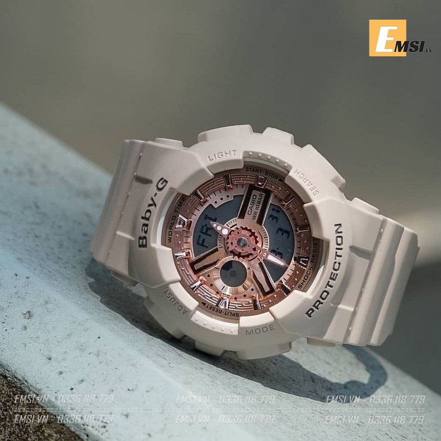 Đồng hồ Nữ Casio Baby-G BA-110CP-4ADR | Baby G | Dây Nhựa | Mặt Mạ Vàng Hồng
