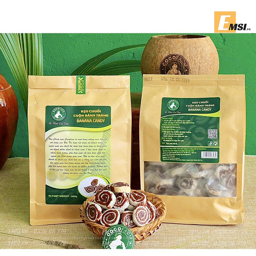 Đặc sản: Kẹo chuối cuộn bánh tráng Cocofarm