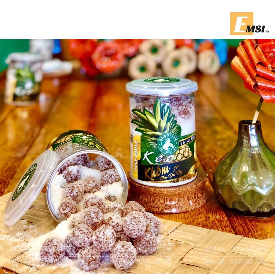 Đặc sản: Kẹo Khóm phủ cơm dừa sấy hủ 400gr
