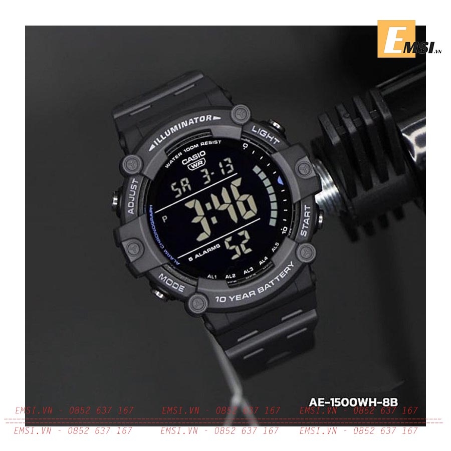 Casio AE-1500WH-8BVDF - Đồng Hồ Nam - Điện Tử - Kính Nhựa - Size Mặt 51mm - Bảo Hành 5 Năm - Chính Hãng - Emsi.vn