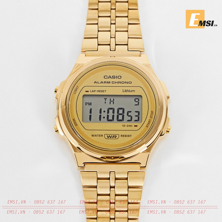 Đồng hồ Unisex Casio Thanh niên Cổ điển Tông màu Vàng không gỉ A171WEG-9A