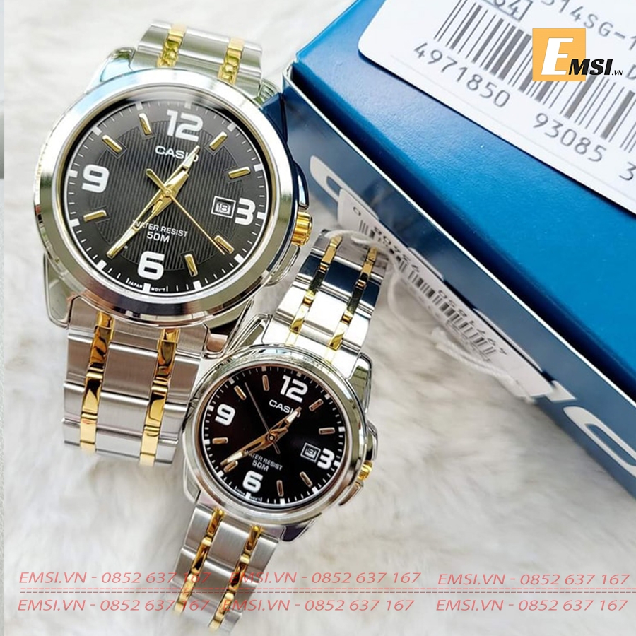 Đồng Hồ Casio Cặp Đôi MTP-1314SG-1AVDF & LTP-1314SG-1AVDF Dây Kim Loại Mạ Vàng - Chống Nước WR50M -Emsi.vn