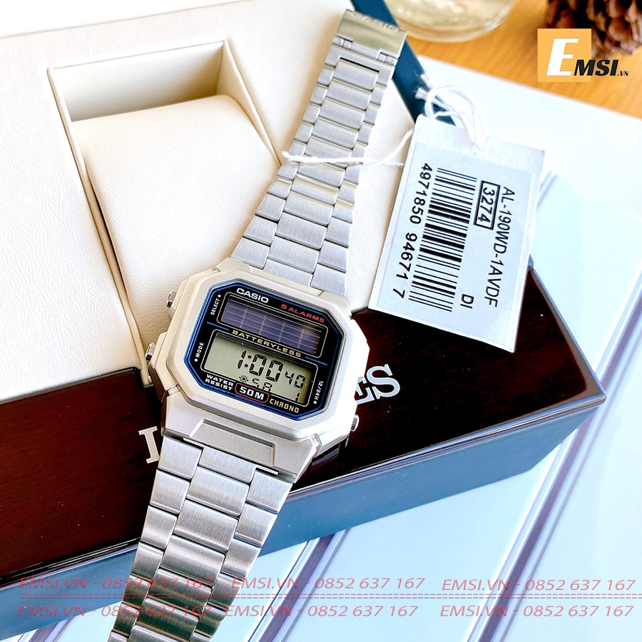 AL-190WD-1AVDF | Đồng Hồ Casio | Điện Tử Cổ Điển | Dây Kim Loại | Mặt Vuông | Pin Năng Lượng