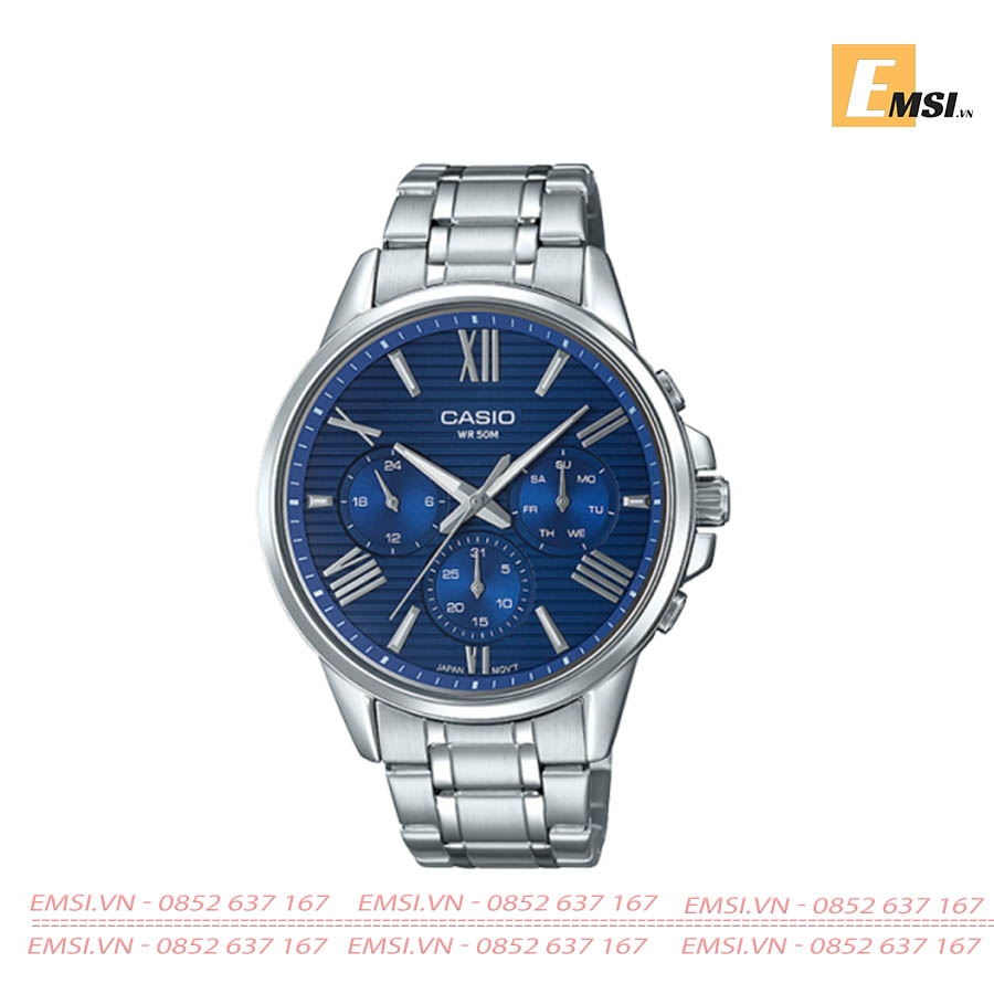 Đồng Hồ Nam Casio MTP-EX100D-2AVDF Dây Kim Loại - Nền Mặt Xanh Trẻ Trung - Emsi.vn
