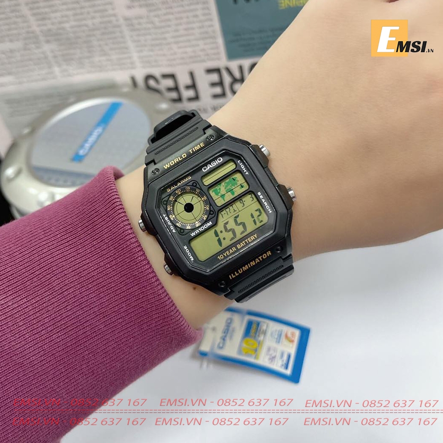Casio AE-1200WH-1BVDF - Kính nhựa - Đồng hồ nam - Điện tử - Size mặt 42mm - Bảo Hành 5 Năm - Chính Hãng - Emsi.vn