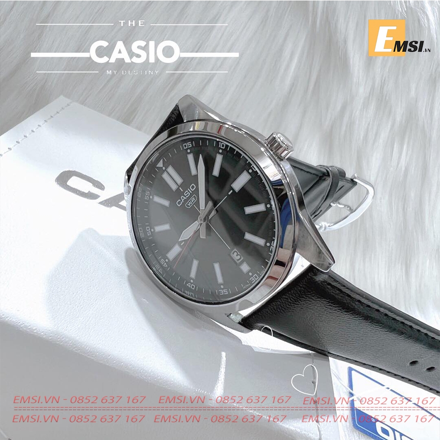 MTP-VD02L-1E | Đồng Hồ Casio | Nam | Dây Da Màu Đen | 3 Kim | Chống Nước