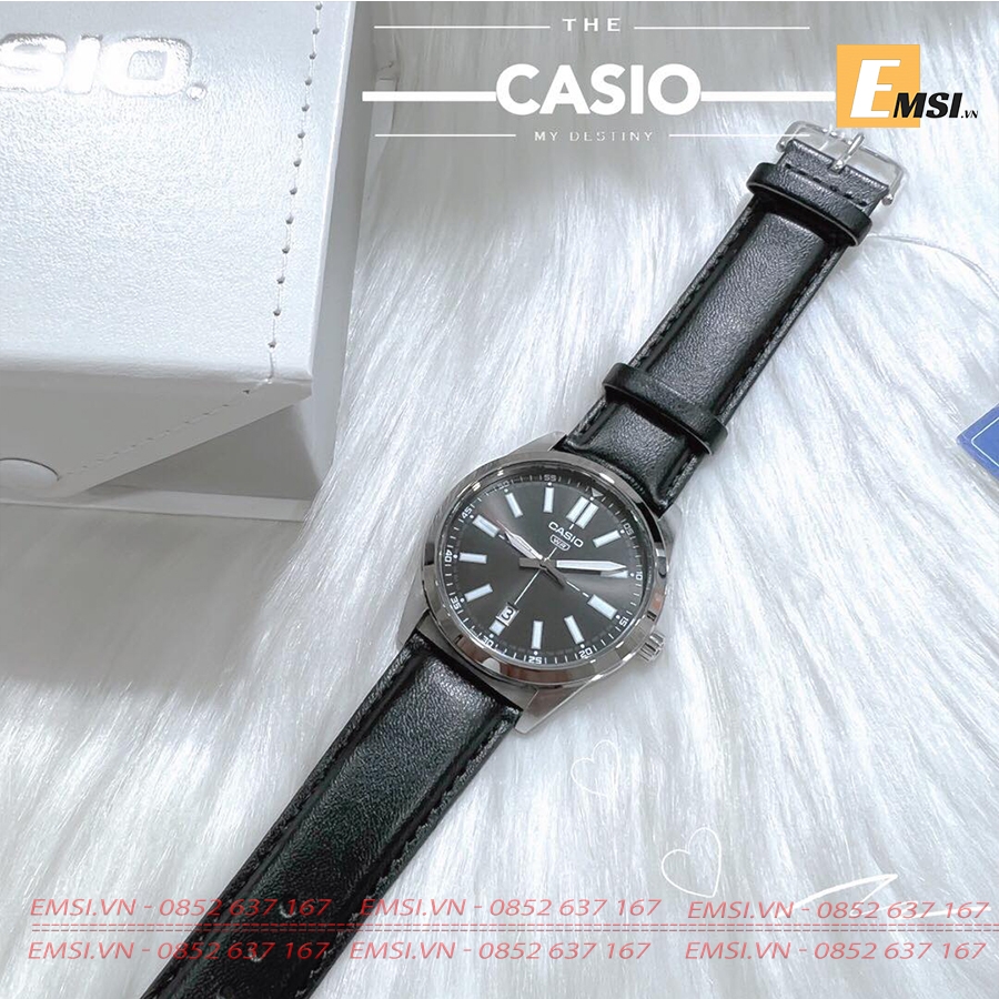 MTP-VD02L-1E | Đồng Hồ Casio | Nam | Dây Da Màu Đen | 3 Kim | Chống Nước