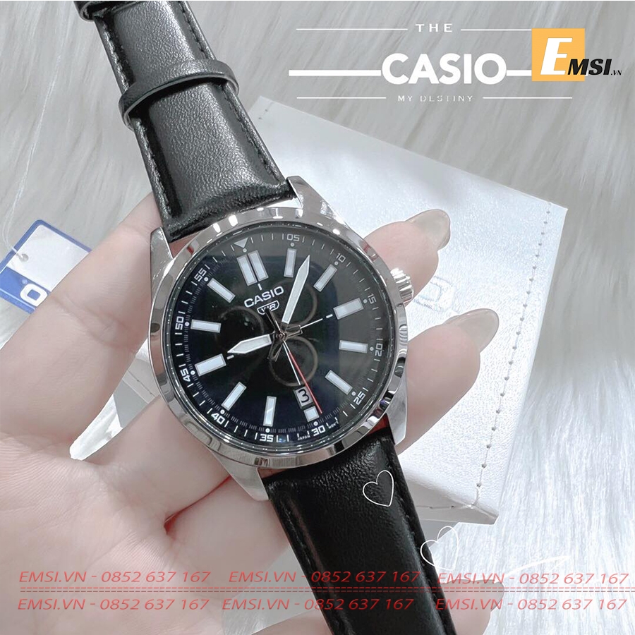 MTP-VD02L-1E | Đồng Hồ Casio | Nam | Dây Da Màu Đen | 3 Kim | Chống Nước