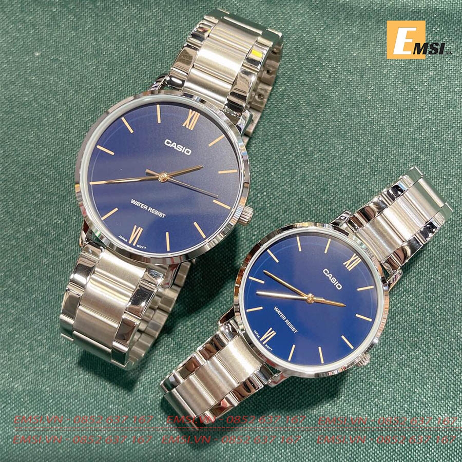 Đồng Hồ Casio Cặp Đôi MTP-VT01D-2BUDF & LTP-VT01D-2BUDF Dây Kim Loại - Mặt Số La Mã - Chống Nước