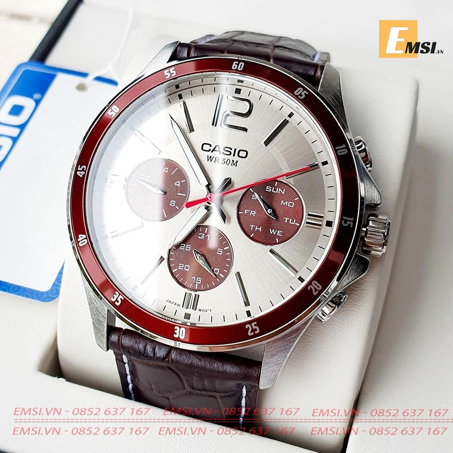Đồng Hồ Nam Dây Da Casio MTP-1374L-7A1VDF (43mm) - Nâu Đen - Emsi.vn