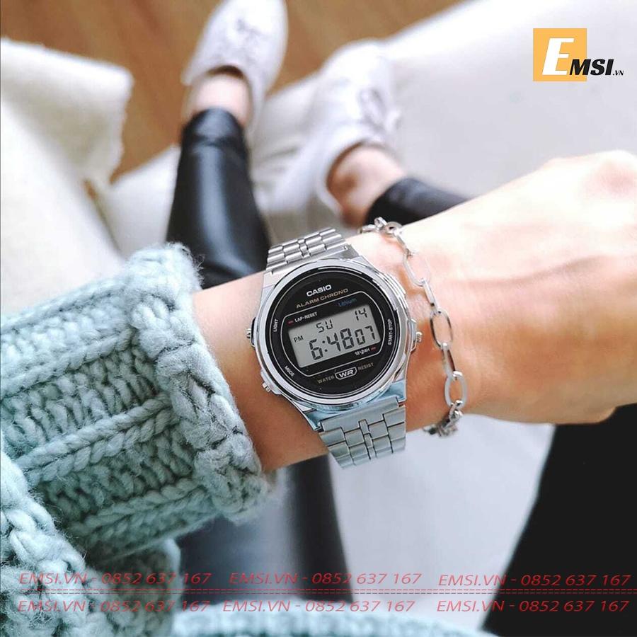 A171WE-1A | Đồng Hồ Casio | Điện Tử Cổ Điển | Dây Kim Loại | Chống Nước | Pin 7 Năm - Emsi.vn