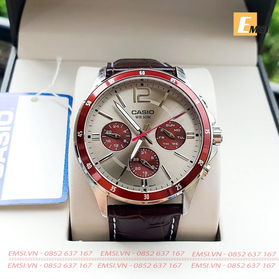 Đồng Hồ Nam Dây Da Casio MTP-1374L-7A1VDF (43mm) - Nâu Đen - Emsi.vn