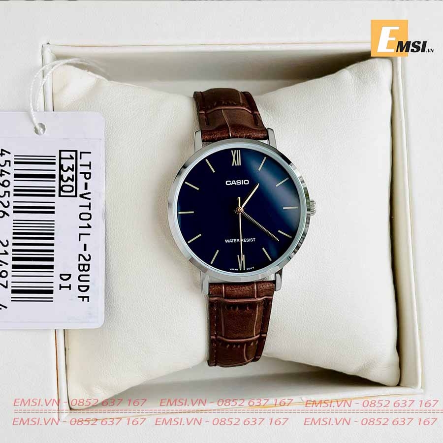 Đồng Hồ Casio Nữ LTP-VT01L-2BUDF Dây Da - Nền Mặt Màu Xanh - Chống Nước - Emsi.vn