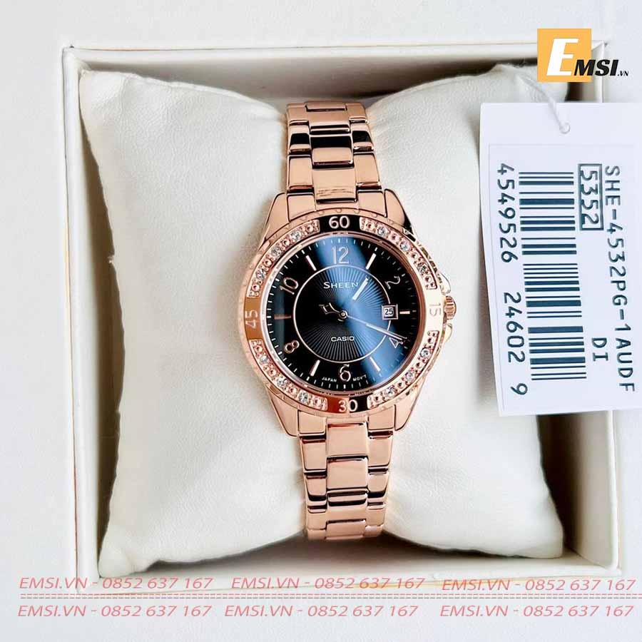 Casio Sheen SHE-4532PG-1AUDF - Đồng Hồ Nữ - Pin / Quartz - Kính Sapphire - Size Mặt 35mm - Bảo Hành 5 Năm - Chính Hãng - Emsi.vn