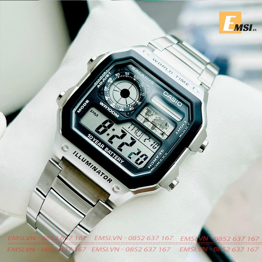 Đồng Hồ nam Casio AE-1200WHD-1AVDF Dây Kim Loại - Pin mạnh mẽ - Chống Nước 3atm. Trẻ trung năng động