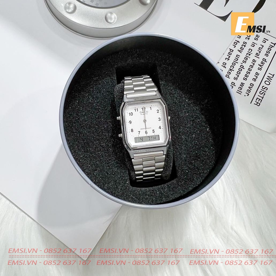 Đồng hồ Unisex Casio Vintage AQ-230A-7BMQ dây kim loại - Emsi.vn