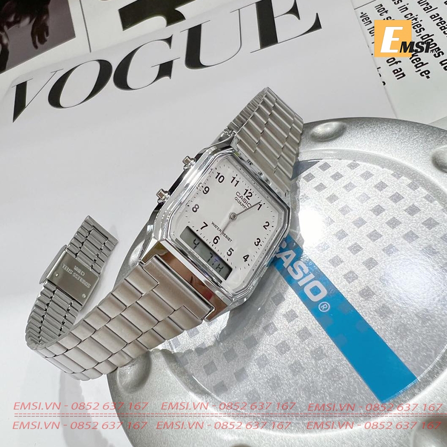 Đồng hồ Unisex Casio Vintage AQ-230A-7BMQ dây kim loại - Emsi.vn