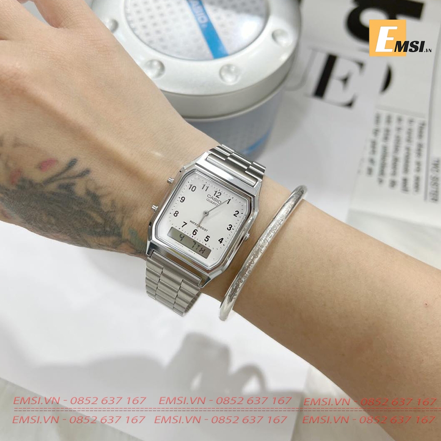 Đồng hồ Unisex Casio Vintage AQ-230A-7BMQ dây kim loại - Emsi.vn