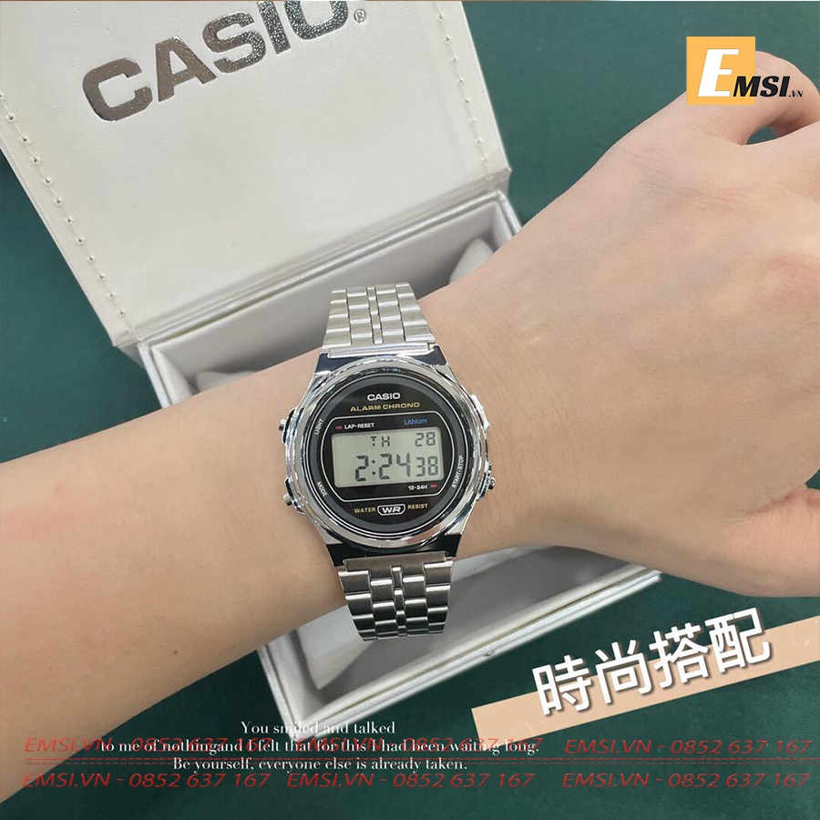 A171WE-1A | Đồng Hồ Casio | Điện Tử Cổ Điển | Dây Kim Loại | Chống Nước | Pin 7 Năm - Emsi.vn