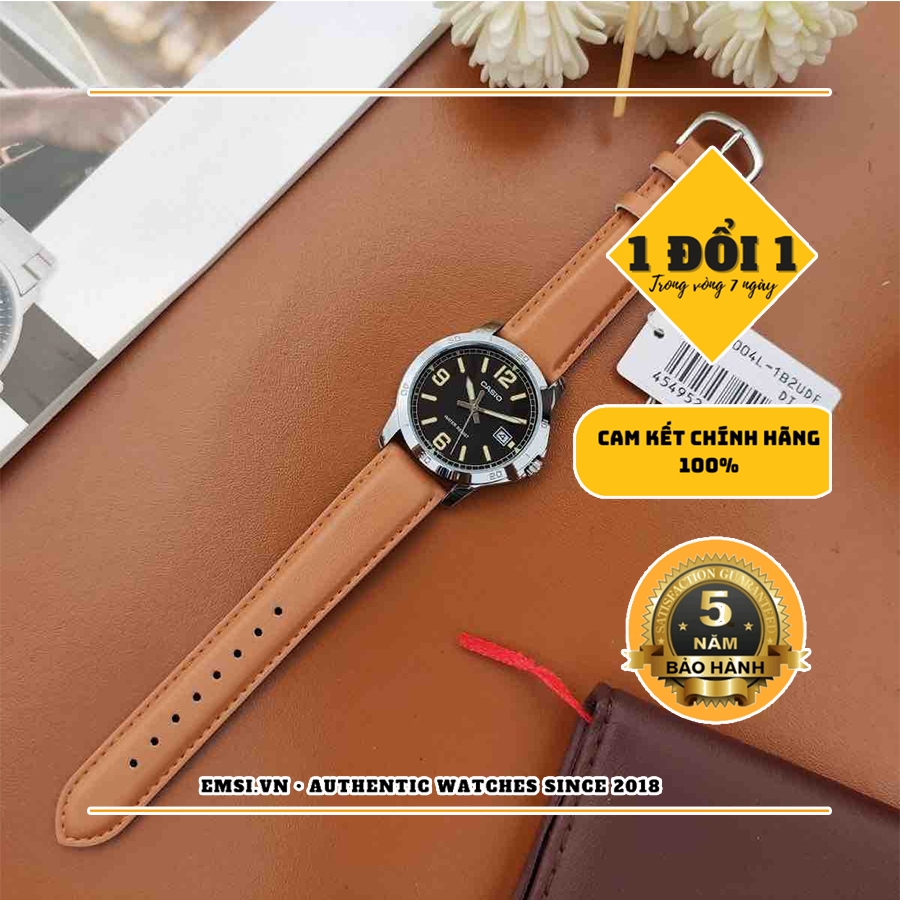 Đồng Hồ Casio Nam MTP-V004L-1B2UDF Chống Nước - Dây Da Màu Nâu - Nền Mặt Màu Đen