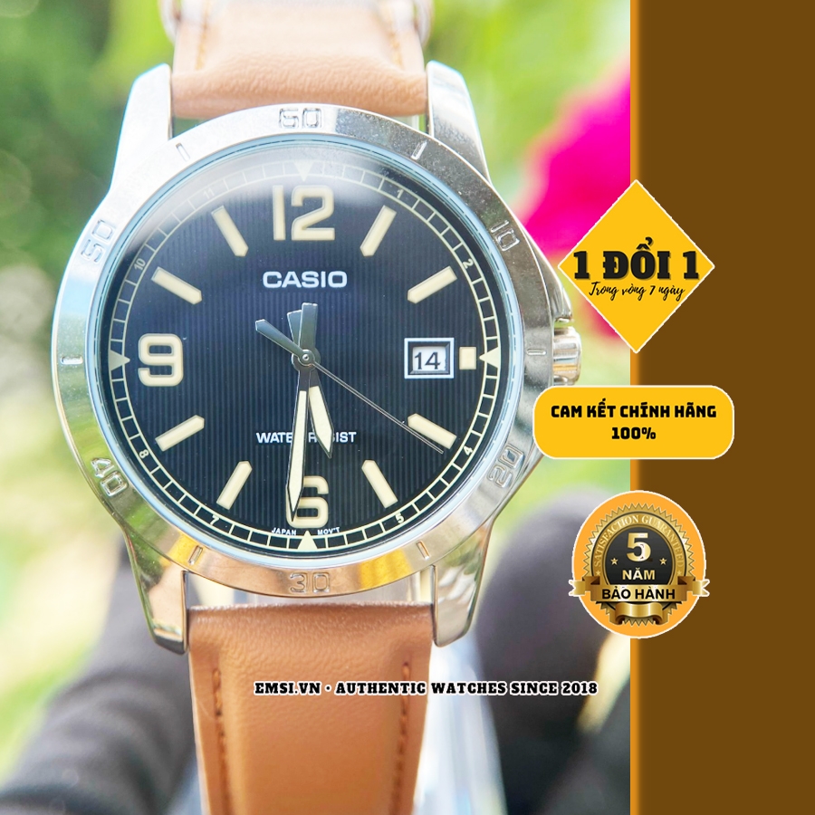 Đồng Hồ Casio Nam MTP-V004L-1B2UDF Chống Nước - Dây Da Màu Nâu - Nền Mặt Màu Đen