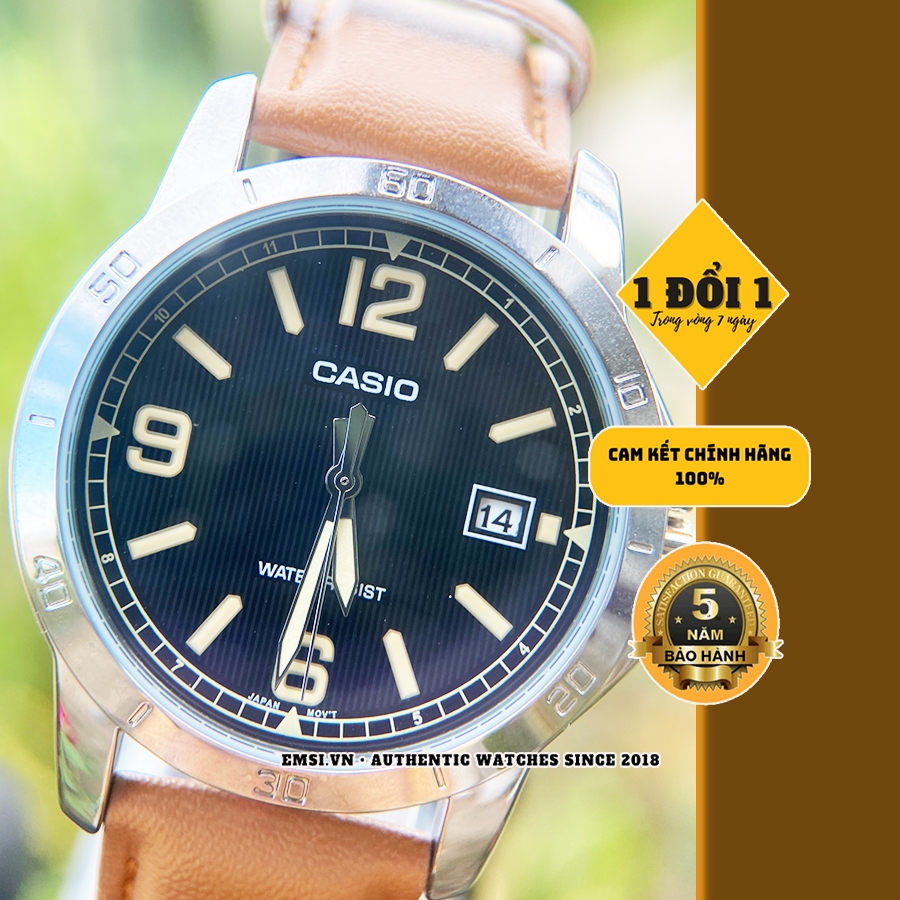 Đồng Hồ Casio Nam MTP-V004L-1B2UDF Chống Nước - Dây Da Màu Nâu - Nền Mặt Màu Đen