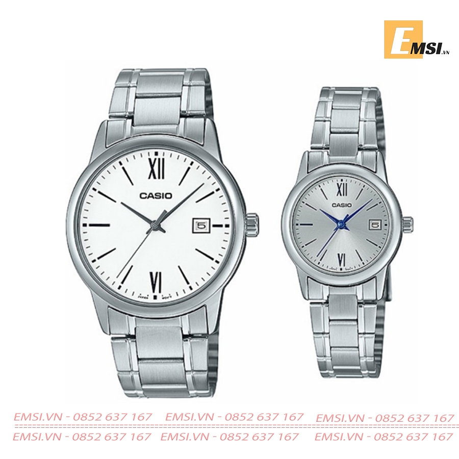 Đồng Hồ Casio Cặp Đôi MTP-V002D-7B3 & LTP-V002D-7B3 nam size 37mm, đồng hồ Casio nữ size 25mm EMSI.VN