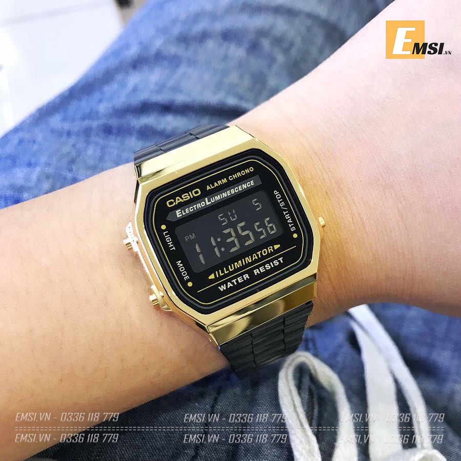 Đồng hồ Casio Nam A168WEGB-1B -  Nam - Kính Nhựa - Dây Thép - Emsi.vn