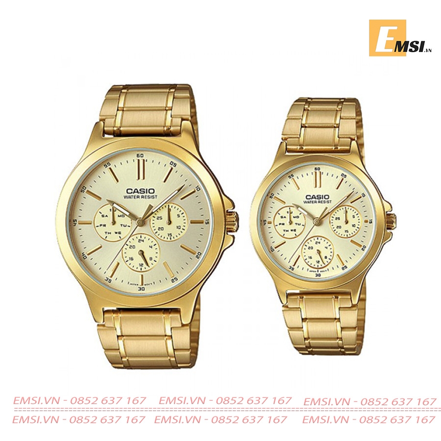 Đồng hồ cặp đôi Casio MTP-V300G-9A và LTP-V300G-9A Dây kim loại màu vàng - Mặt vàng EMSI.VN