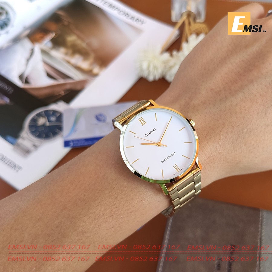 Đồng Hồ Cặp Đôi Casio MTP-VT01G-7BUDF Và LTP-VT01G-7BUDF Dây Kim Loại Mạ Vàng - Nền Mặt Màu Trắng EMSI.VN