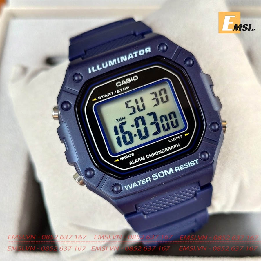 Casio W-218H-2A - Đồng Hồ Nam - Điện Tử - Kính Nhựa - Size Mặt 43mm EMSI.VN